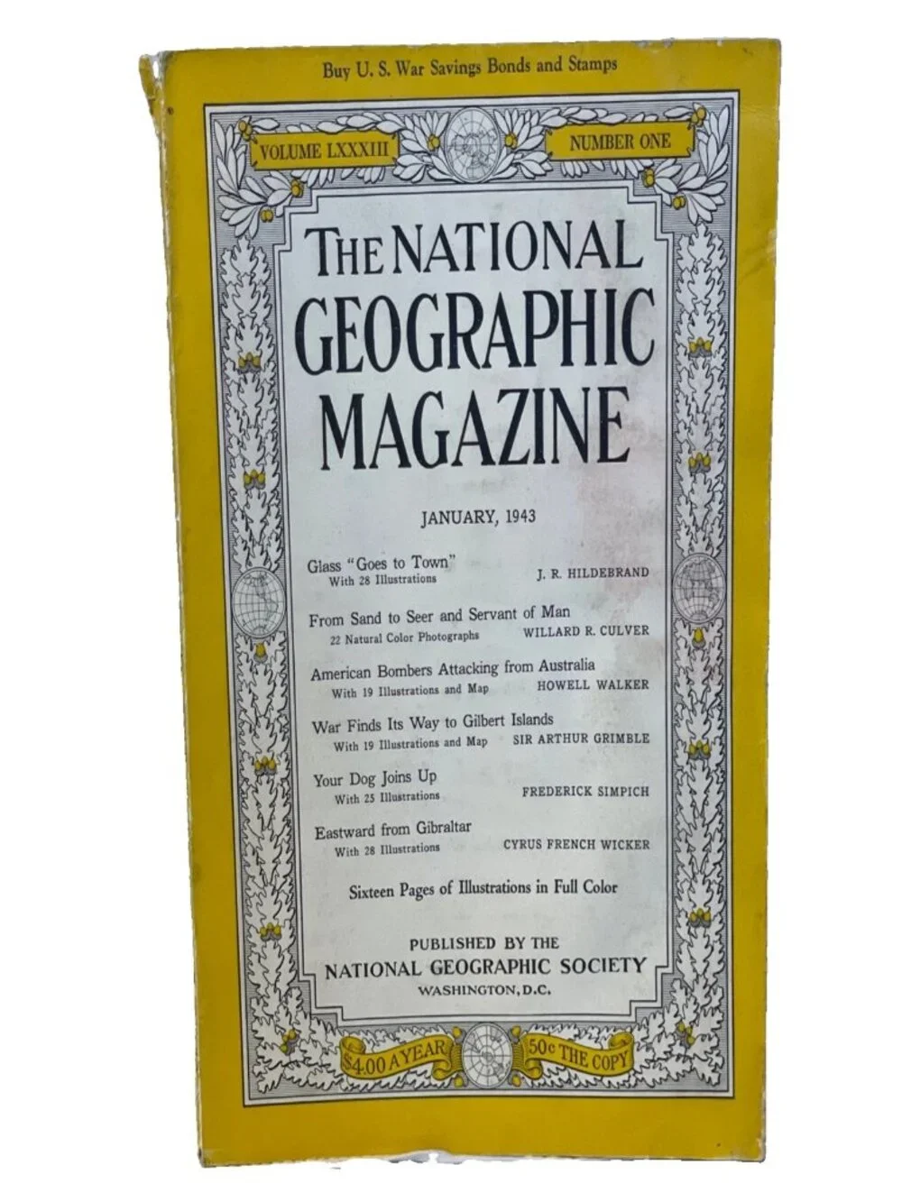 1943 JAN National Geographic Magazine Vol 83 No 1 WWII Dogs Glass Gilbert Island